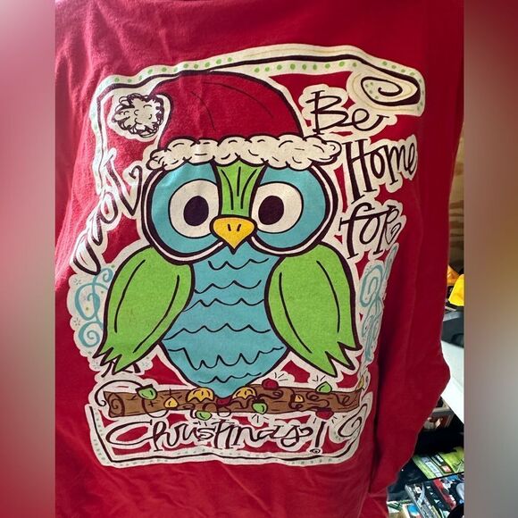 Sassy Frass Christmas Owl Red Long Sleeve Shirt - Picture 2 of 5
